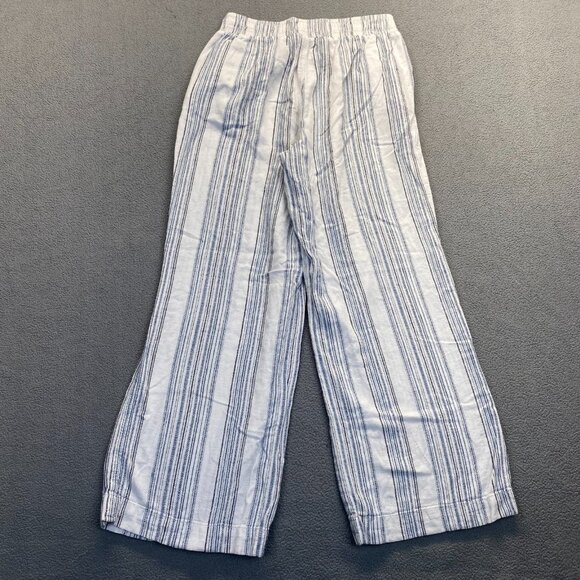Briggs Womens Wide Leg Pants SZ M White & Blue Striped Elastic Waist Linen Blend - Picture 12 of 12